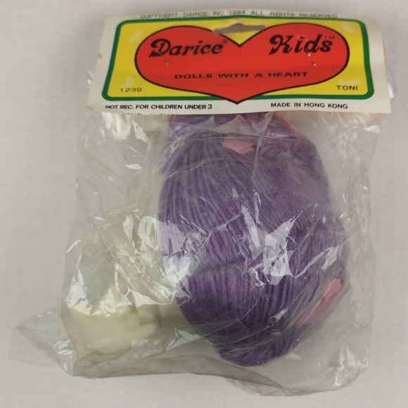 Darice Doll Head and Hands Purple Hair w/ Pink Bows 1984 New In Bag Toni #1239 - Picture 2 of 4